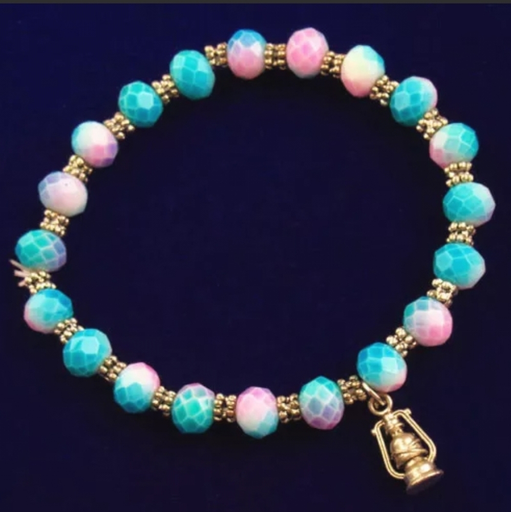 Free Faceted Blue Titanium crystal silver oil lamp Stretchy Bracelet 7.5